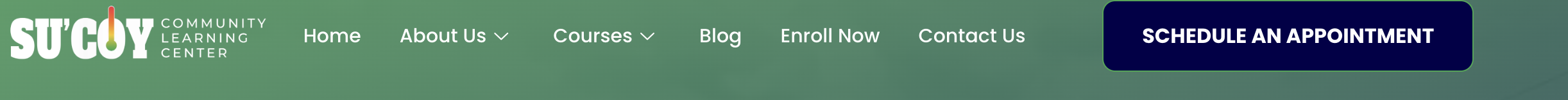 Su'Coy Community Learning Center site navigation with a Schedule an Appointment button